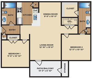 Two Bedroom / Two Bath - 1,000 Sq. Ft.*