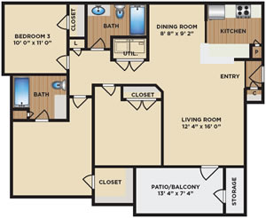 Three Bedroom / Two Bath - 1,100 Sq. Ft.*